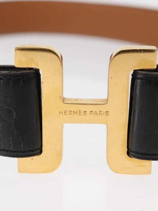 HERMES Belt Leather Black Gold main image 10